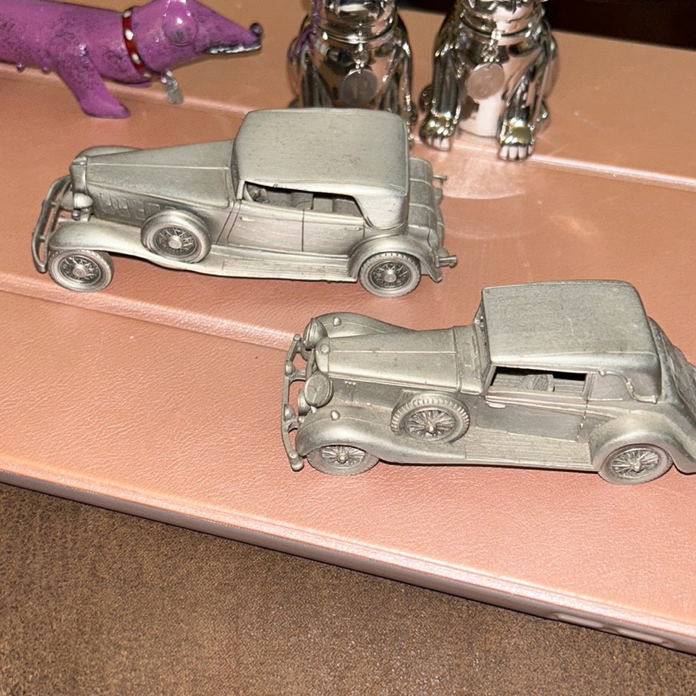 Set of two pewter vintage cars made in England